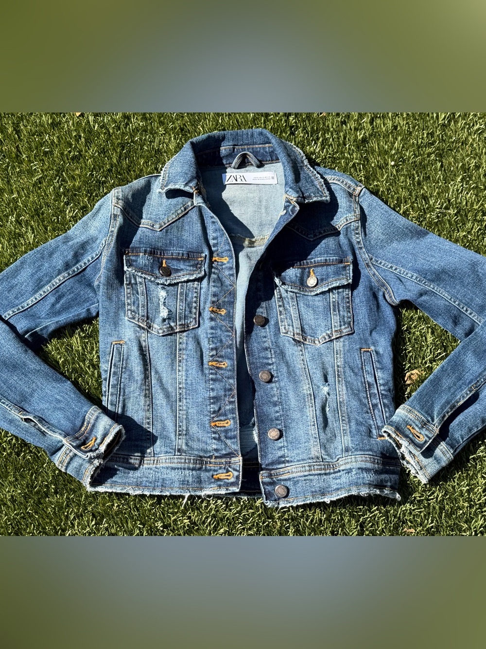 ZARA Blue Distressed Denim Jacket sz S